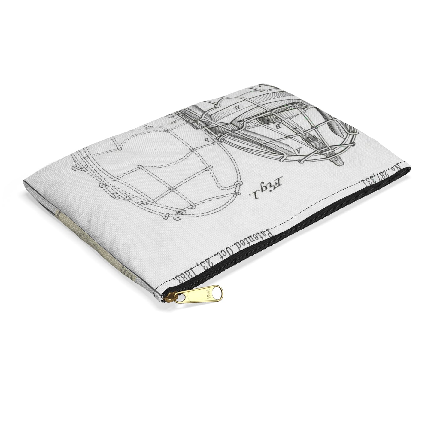 Patent drawing - Drawing of a "Mask for Base Ball Catchers" Public domain  image Large Organizer Pouch with Black Zipper