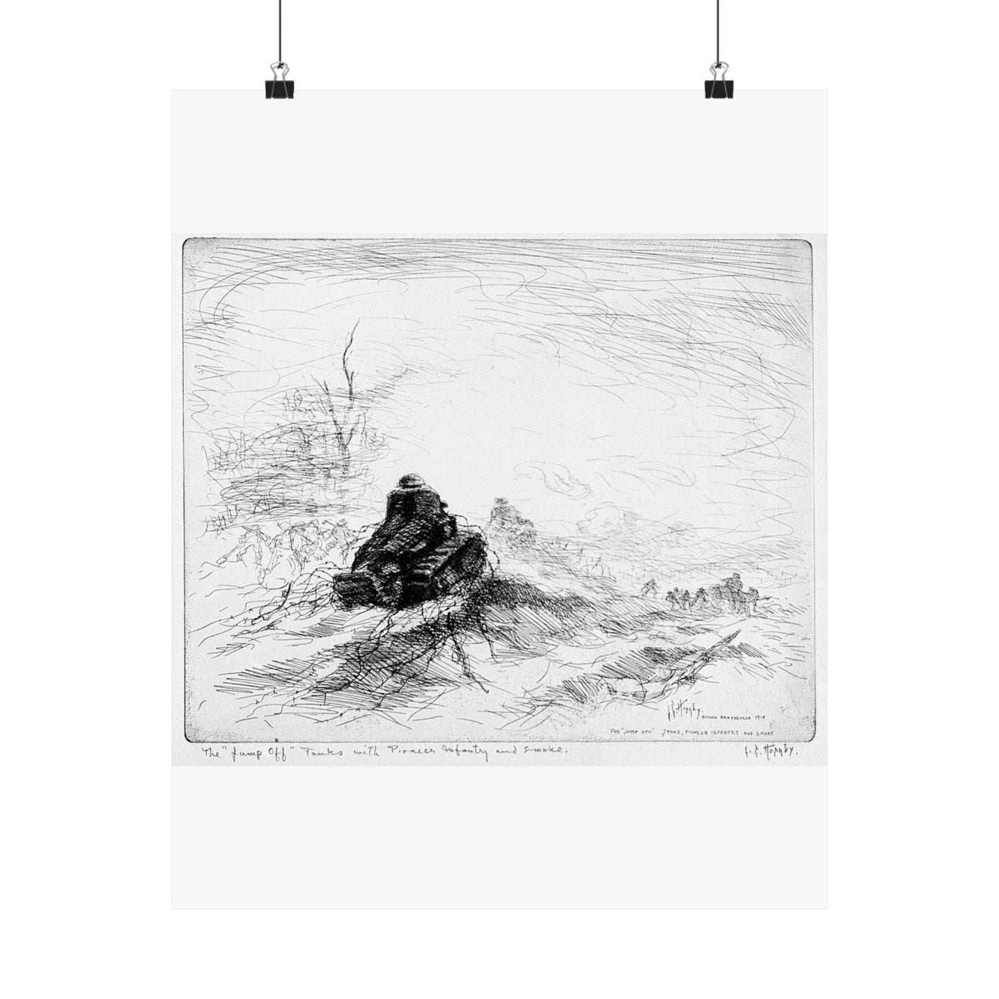 Artwork: "The 'Jump off' Tanks with Pioneer Infantry and Smoke". Artist: Lester Hornby, Bantheville, France 1918. Catalog Number: G.7.1.81 High Quality Matte Wall Art Poster for Home, Office, Classroom
