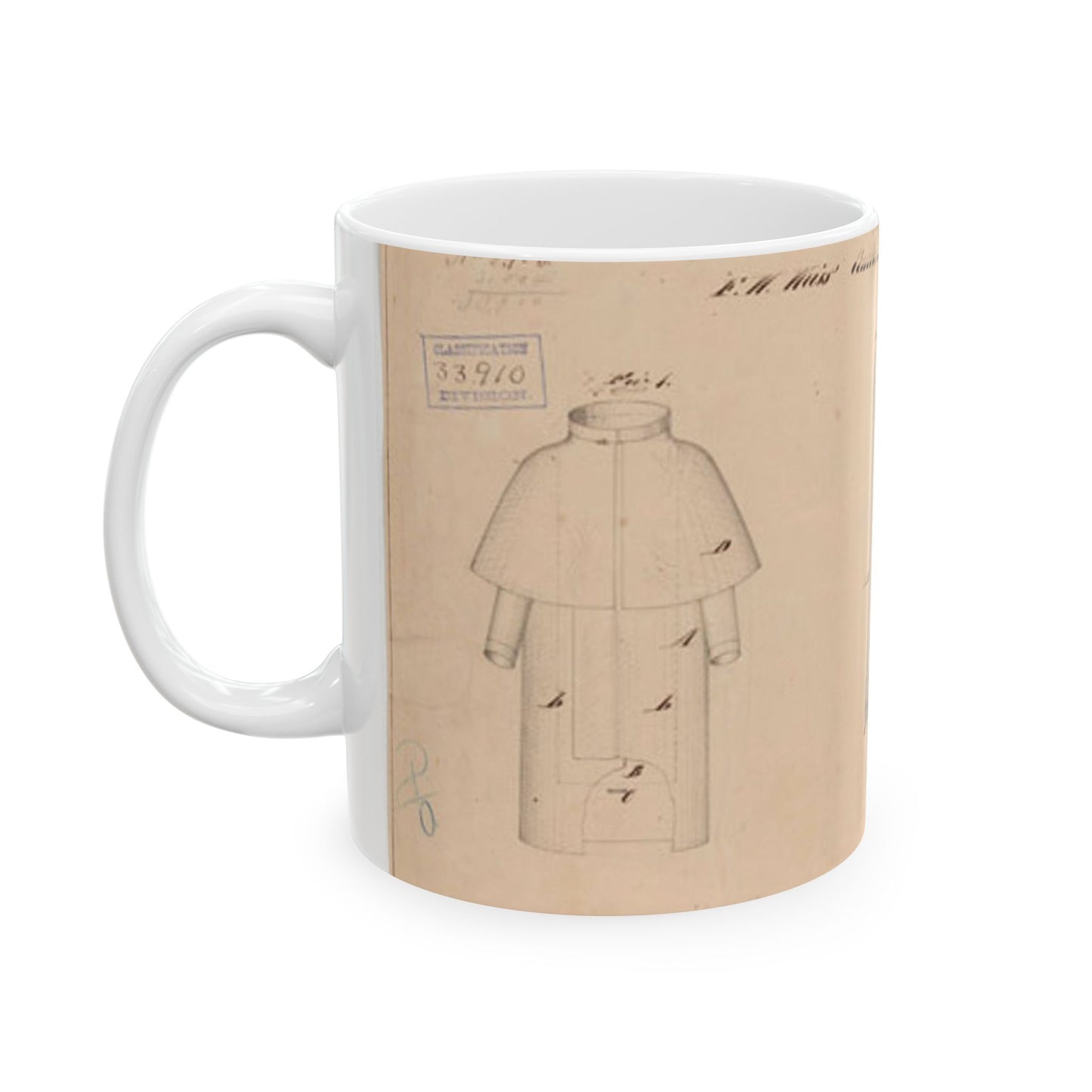 Patent drawing - Drawing of Combined Military Cloak and Mattress Public domain  image Beautiful Novelty Ceramic Coffee Mug 11oz