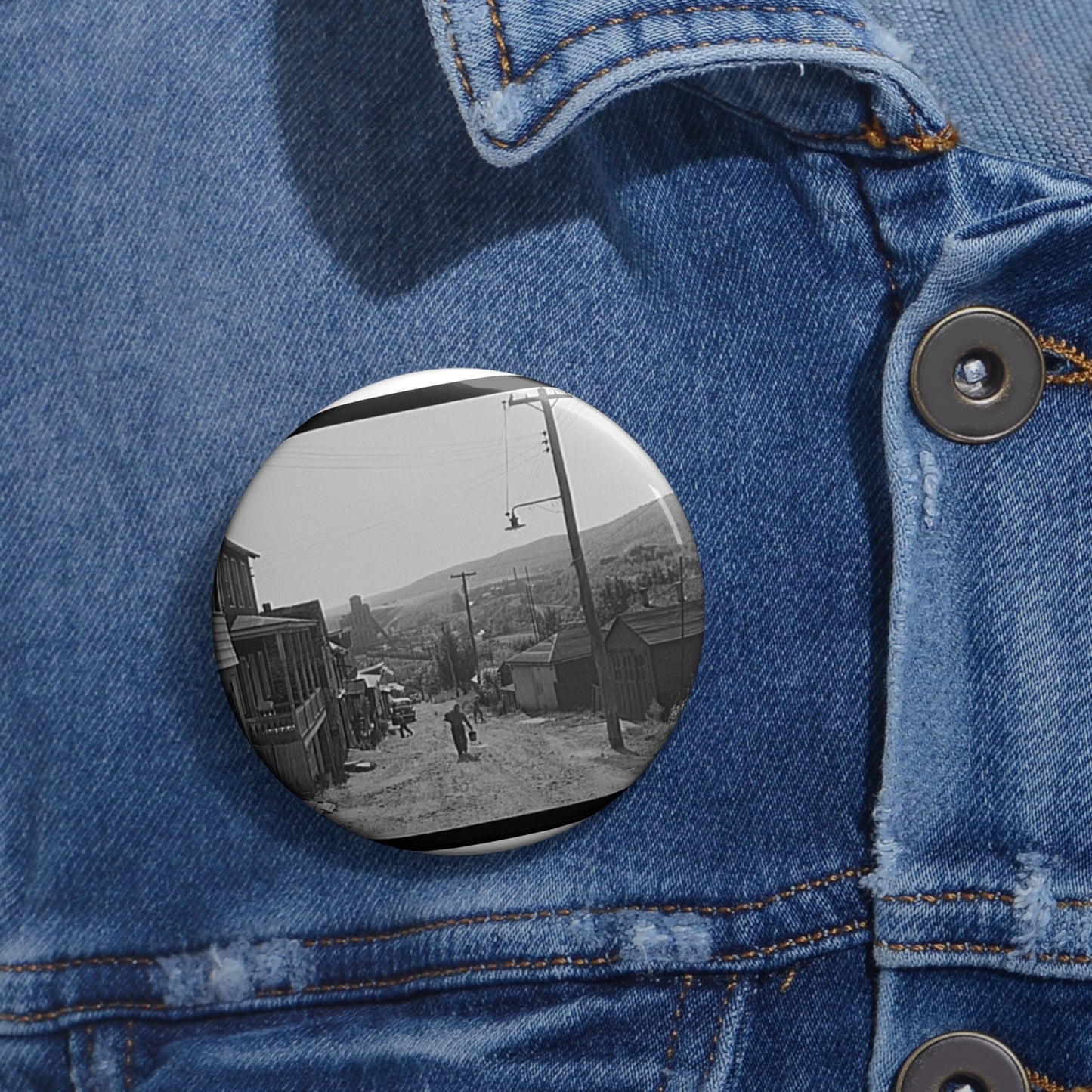 Street scene in the mining town of Lansford, Pennsylvania Pin Buttons with Crisp Design