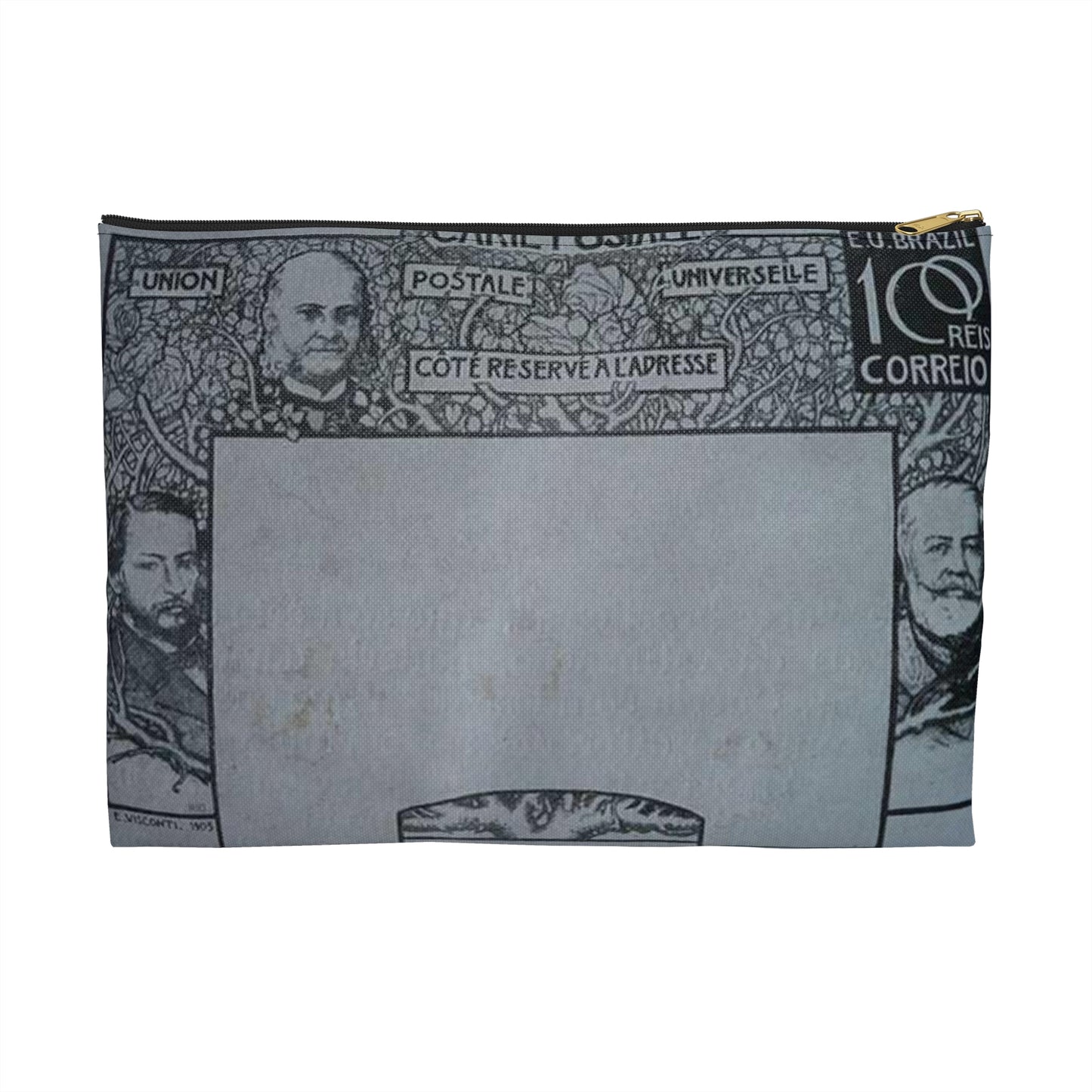 EliseuVisconti-D857-Bilhete postal para o exterior – A Evolução Histórica do Brasil – Projeto para bilhete postal integrante da coleção vencedora do Concurso dos Correios de 1904 Large Organizer Pouch with Black Zipper