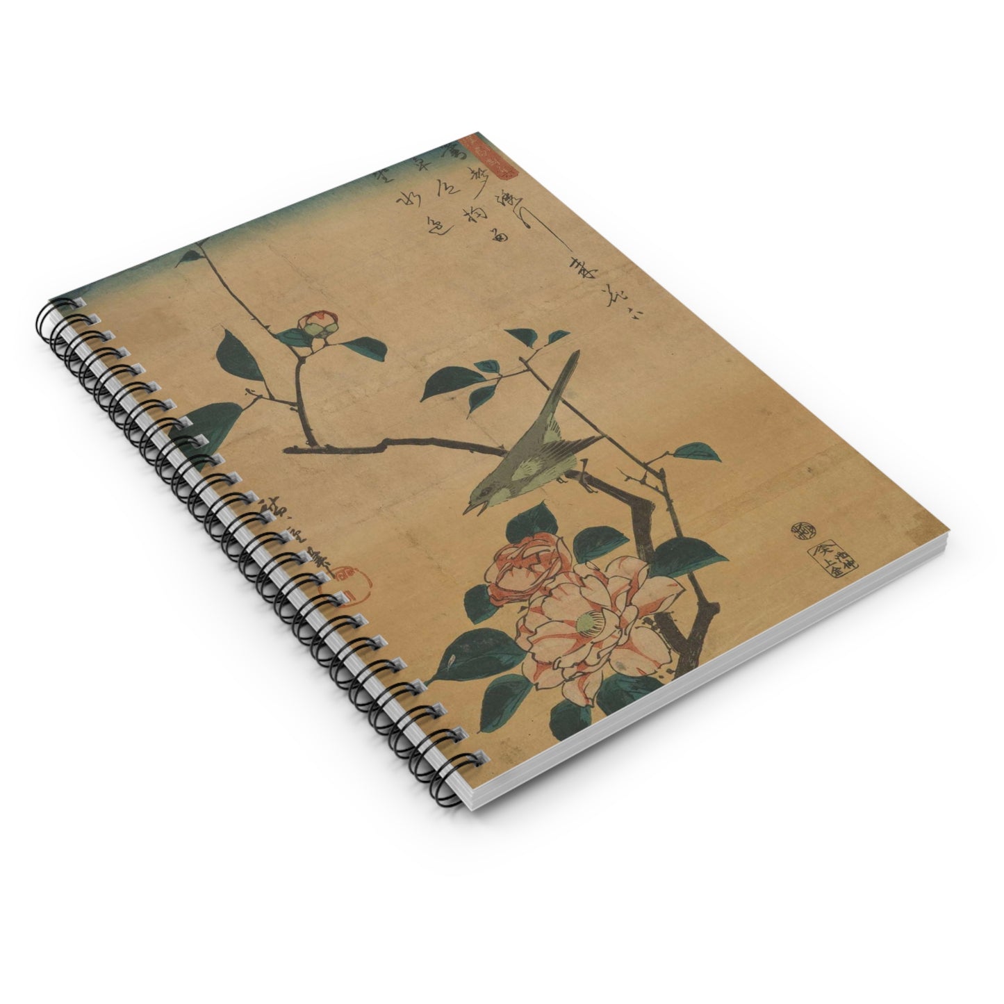 Utagawa Hiroshige - Tsubaki ni uguisu, Ando Hiroshige Spiral Bound Ruled Notebook with Printed Cover