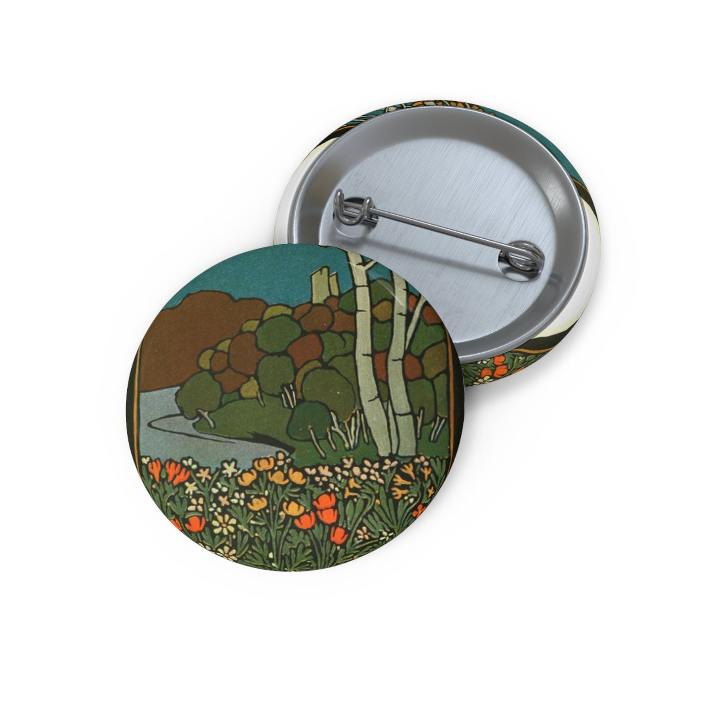 Bürck Herbst im Isarthal - Art nouveau public domain image Pin Buttons with Crisp Design