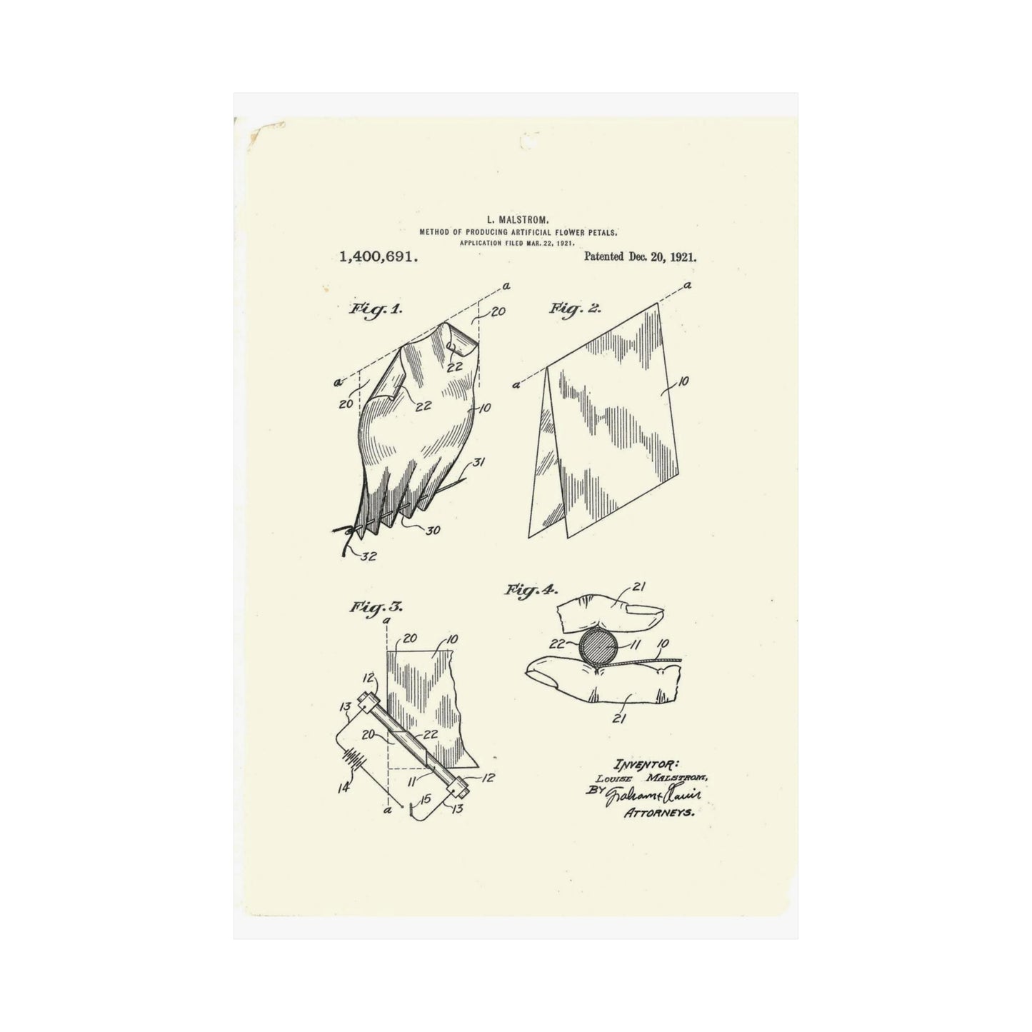 Patent Case File No. 1,400,691, Method of Producing Artificial-Flower Petals, Inventor- Louise Malstrom. - DPLA - 6710c28c24e0449480bf0fb8ddb4a41d (page 4) High Quality Matte Wall Art Poster for Home, Office, Classroom