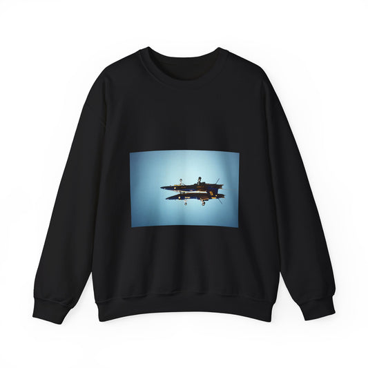Two F/A-18A Hornet aircraft of the Blue Angels Flight Demonstration Squadron execute the Fortus maneuver during an air show Black Heavy Blend Adult Crew Neck SweatShirt