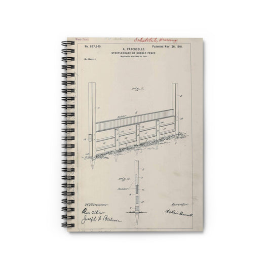 Patent Drawing of Engine - for A. Pascocello' Steeplechase or Hurdle Fence Public domain  image Spiral Bound Ruled Notebook with Printed Cover