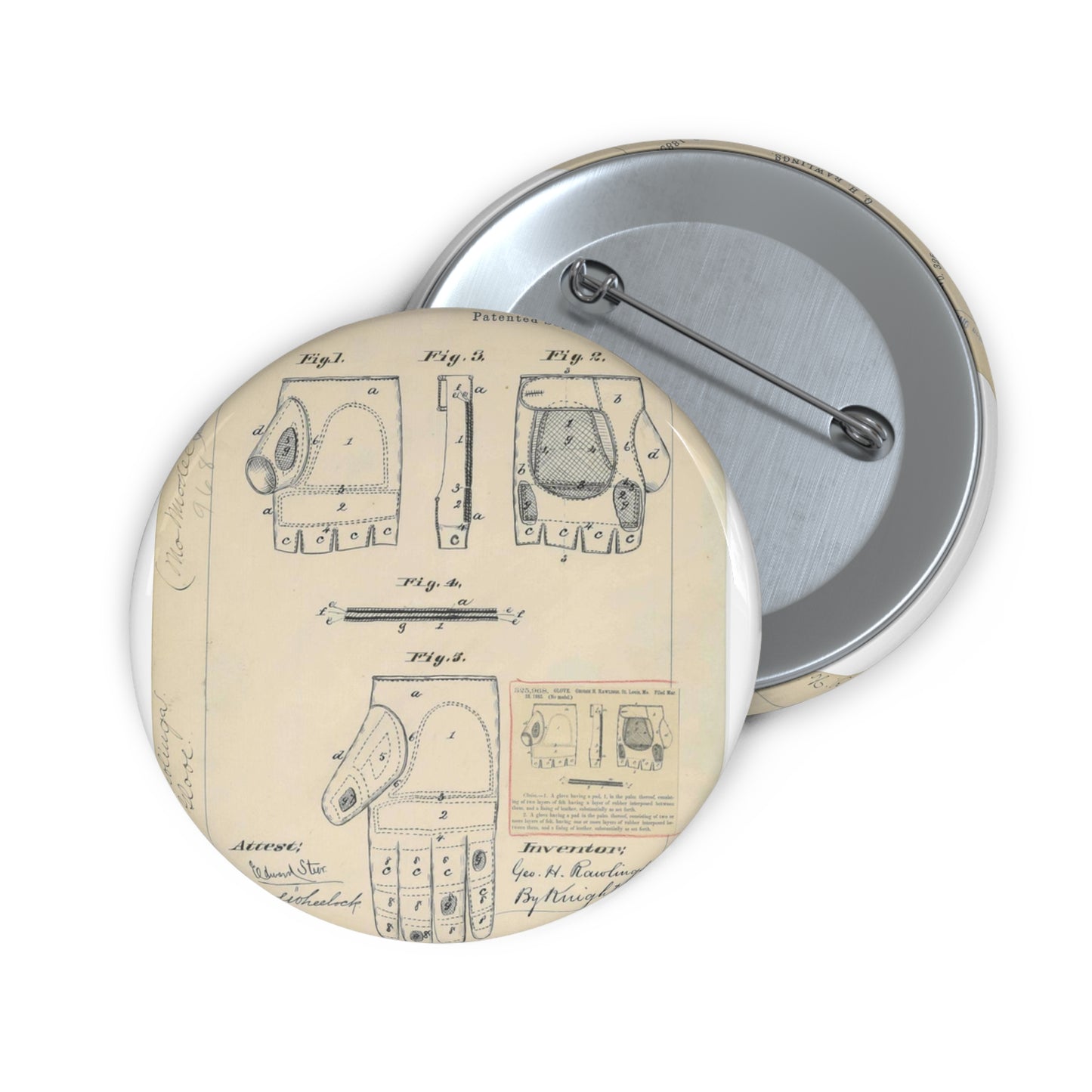 Patent drawing - Drawing for a "Base Ball Glove" Public domain  image Pin Buttons with Crisp Design