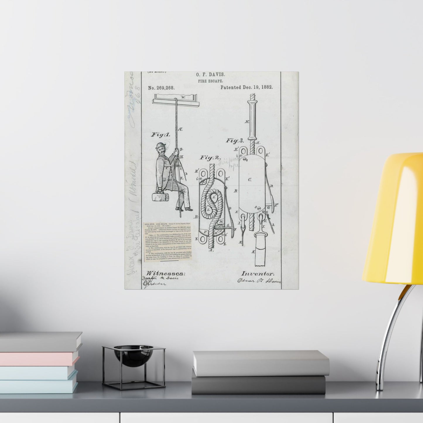 Patent Drawing of Engine - for O. F. Davis' Fire Escape Public domain  image High Quality Matte Wall Art Poster for Home, Office, Classroom