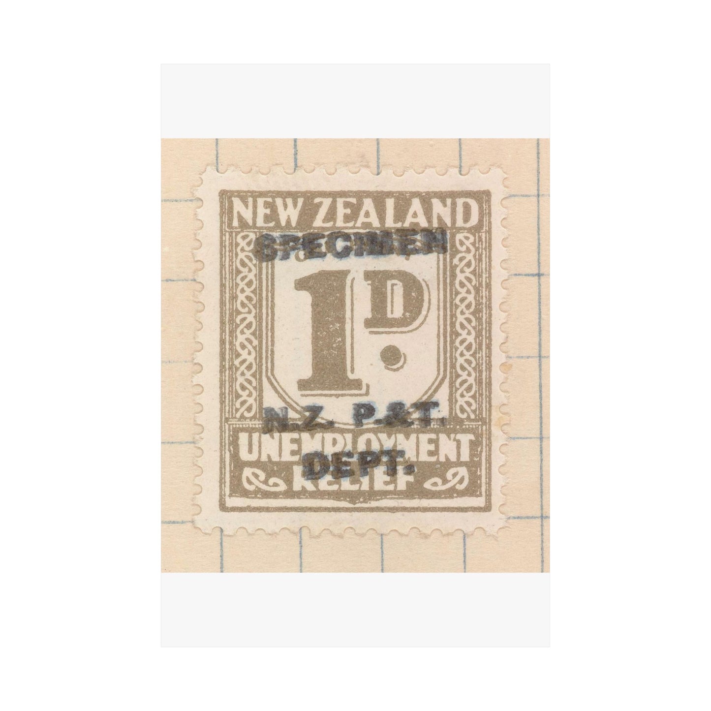 One penny Unemployment Relief stamp overprinted 'Specimen' High Quality Matte Wall Art Poster for Home, Office, Classroom