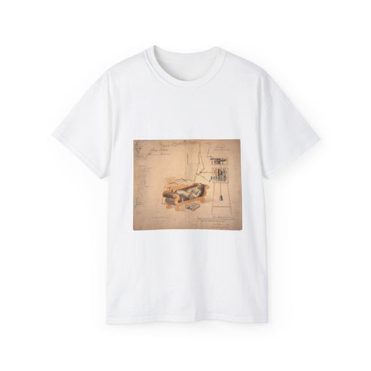 Patent drawing - Drawing of Fan Moved by Mechanism Public domain  image White T-Shirt Gildan 2000 Cotton Unisex