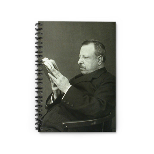 B.Croce, Italy - A black and white photo of a man reading a book Spiral Bound Ruled Notebook with Printed Cover