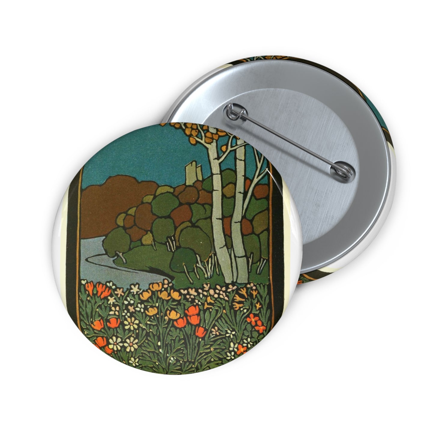 Bürck Herbst im Isarthal - Art nouveau public domain image Pin Buttons with Crisp Design