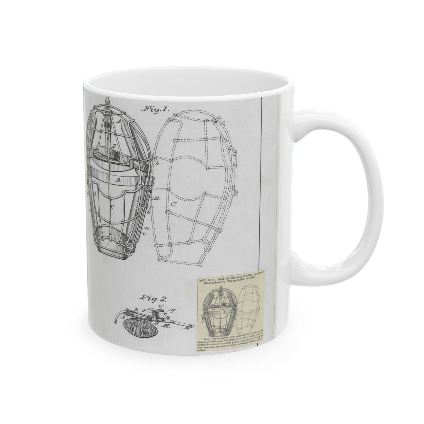 Patent drawing - Drawing of a "Mask for Base Ball Catchers" Public domain  image Beautiful Novelty Ceramic Coffee Mug 11oz