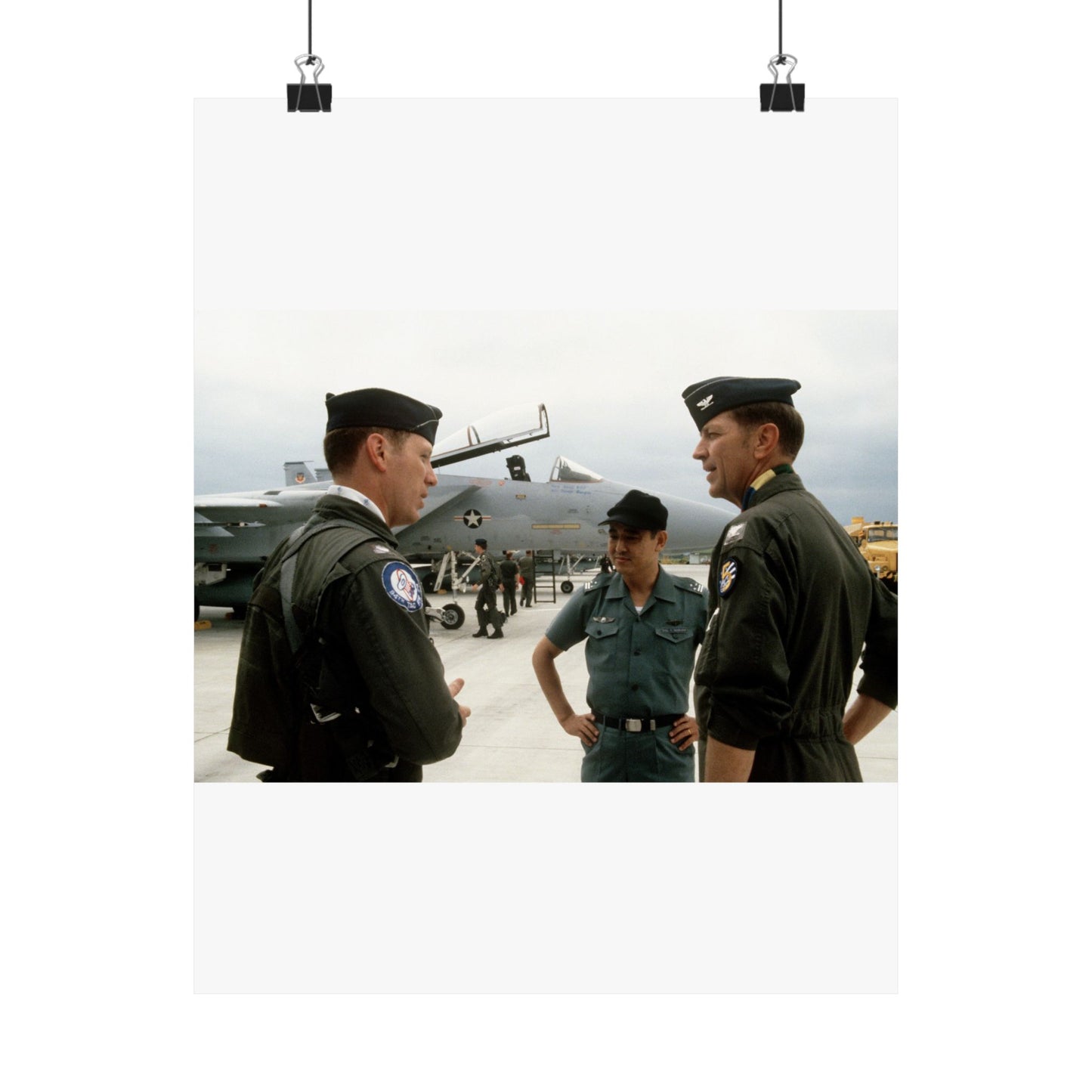 Upon his arrival, LTC Tom Barber (left), is greeted by Exercise Cope North '81-3 directors, COL George Peacock and Japanese Air SelF Defense Force COL V. Nomura High Quality Matte Wall Art Poster for Home, Office, Classroom