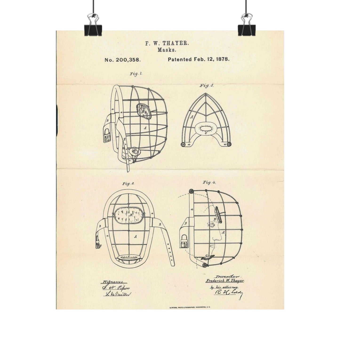 Patent Case File No. 200,358, Improvement in Masks, Inventor Frederick W. Thayer - DPLA - 7786b11b8abf0875f64205aeedc6d9c3 (page 11) High Quality Matte Wall Art Poster for Home, Office, Classroom