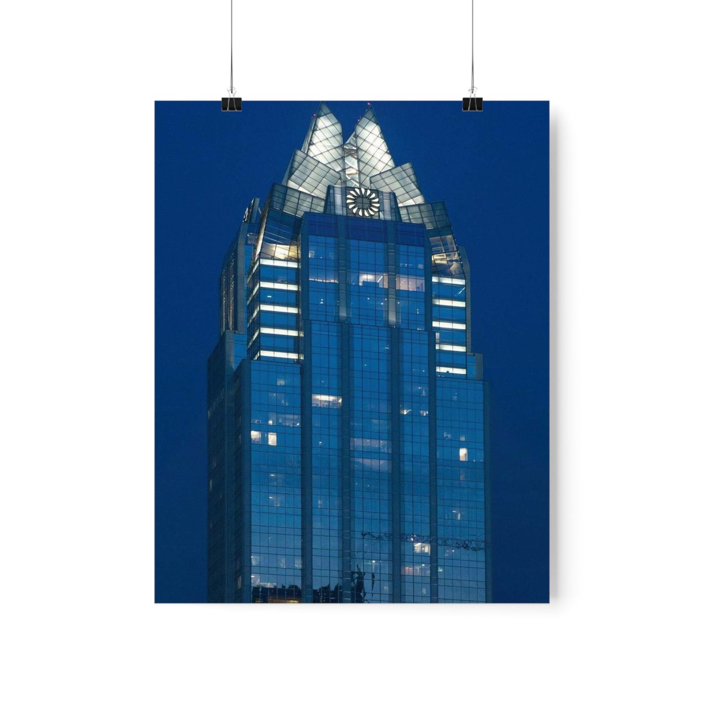 The upper reaches of Frost Bank Tower, a prominent Austin, Texas, skyscraper High Quality Matte Wall Art Poster for Home, Office, Classroom