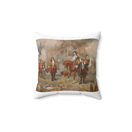 The Duke of Marlborough greeting Prince Eugene of Savoy after their victory at Blenheim Decorative Accent Square Pillow