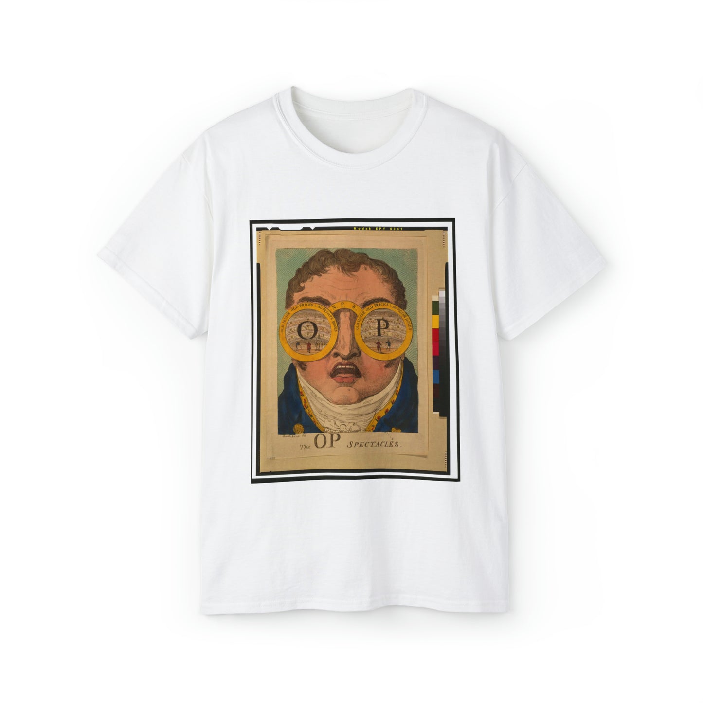 The OP spectacles / Cruikshank del., British Cartoon Print White T-Shirt Gildan 2000 Cotton Unisex