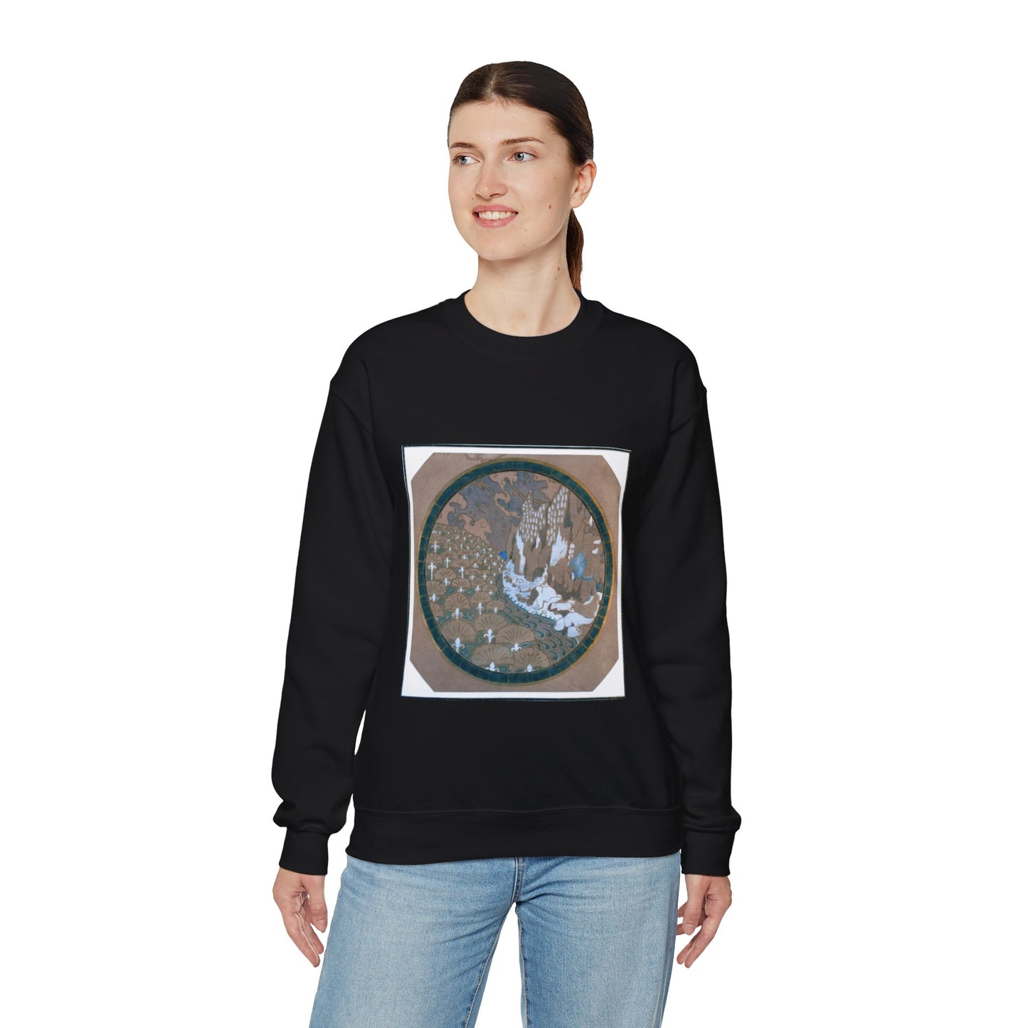 EliseuVisconti-A838-Paisagem rochosa estilizada – Email cloisonné – Estudo para Marchetaria Black Heavy Blend Adult Crew Neck SweatShirt