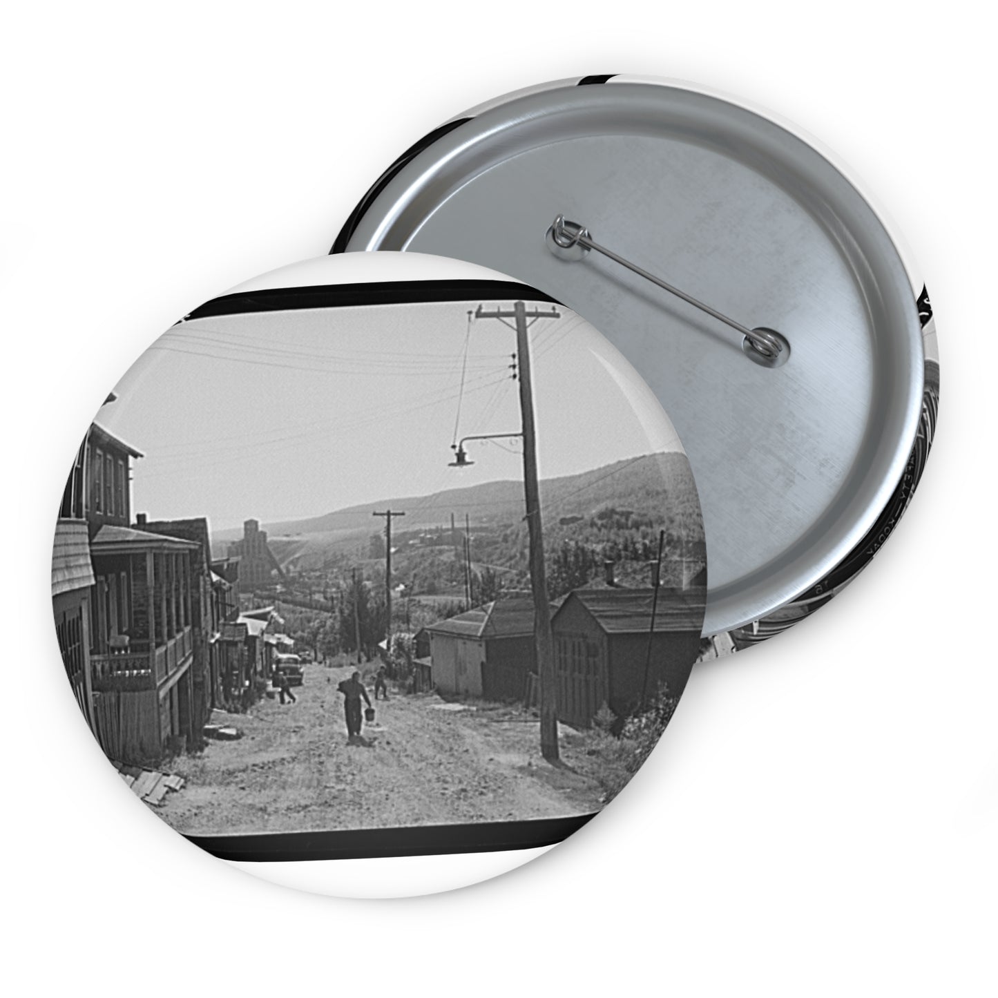 Street scene in the mining town of Lansford, Pennsylvania Pin Buttons with Crisp Design