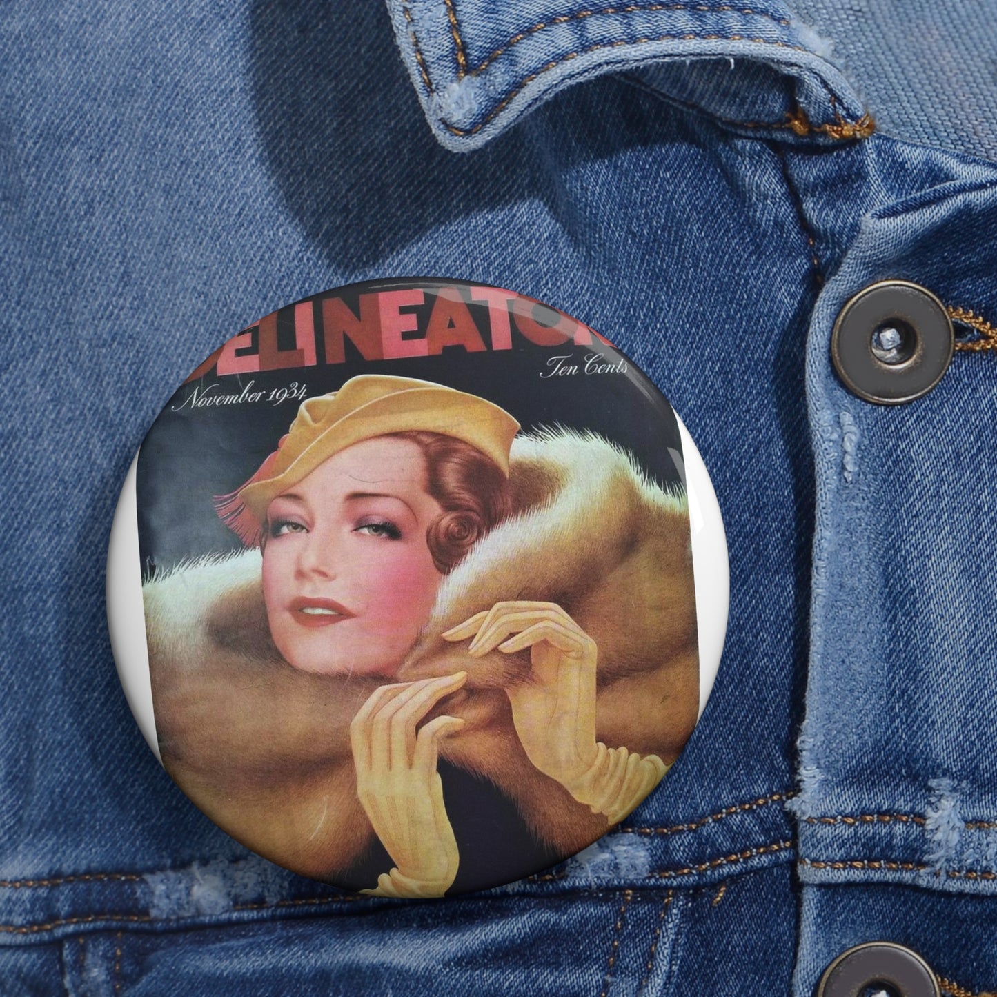 Delineator 1934-11 - Art Deco public domain image Pin Buttons with Crisp Design