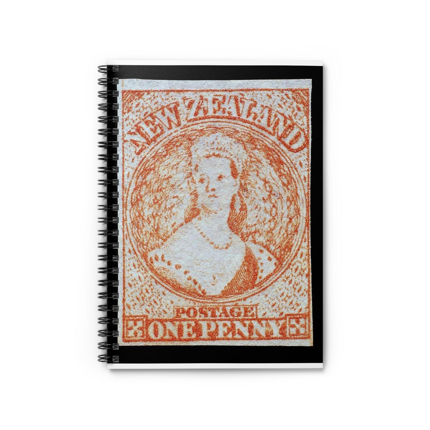 Issued one penny 'Full-Face Queen' [Chalon Head] definitive stamp Spiral Bound Ruled Notebook with Printed Cover