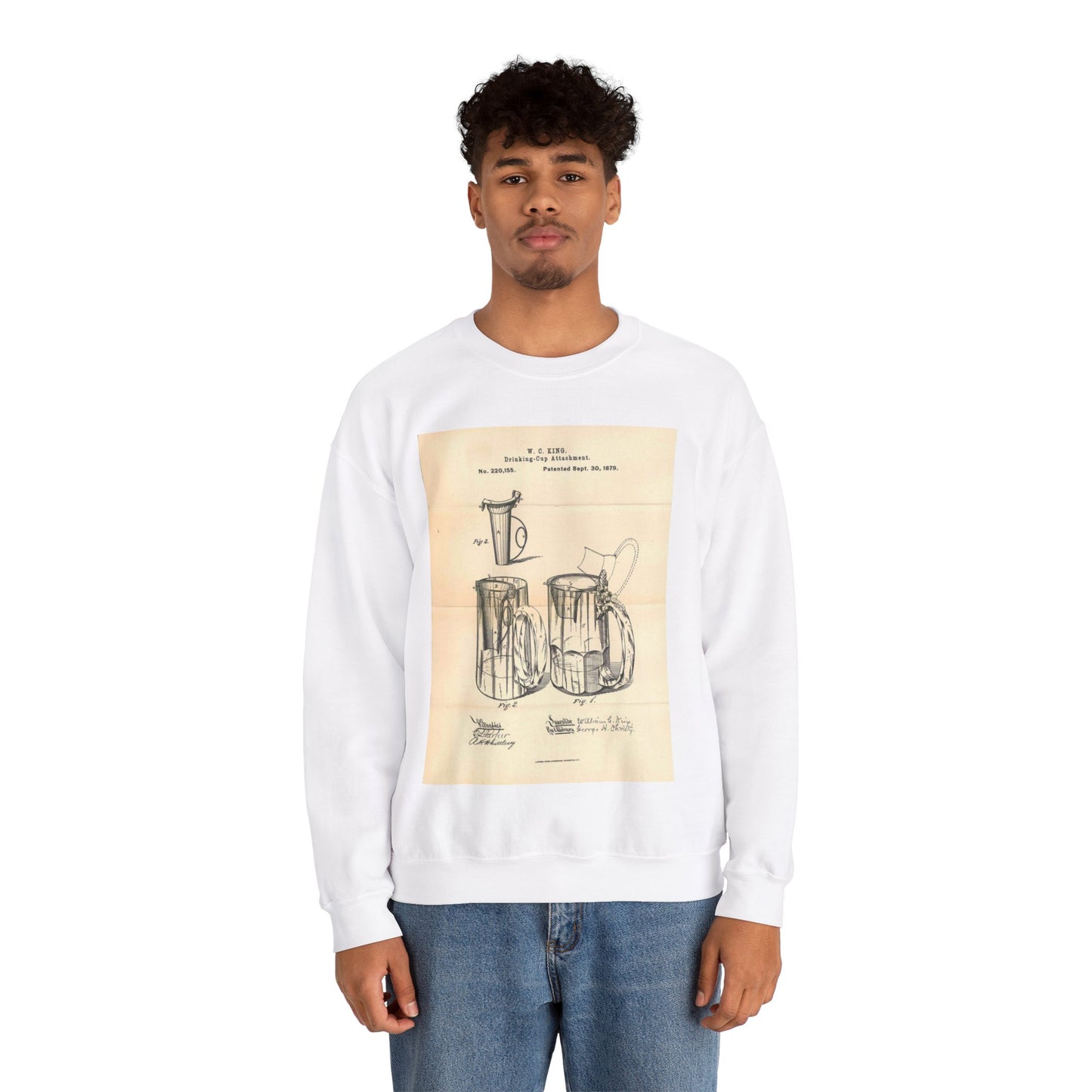 Patent Case File No. 220,155, Improvement in Drinking Cup Attachments, Inventor William C. King - DPLA - bc0fd11a4280e0c69e0eee5ff25aea78 (page 19) White Heavy Blend Adult Crew Neck SweatShirt