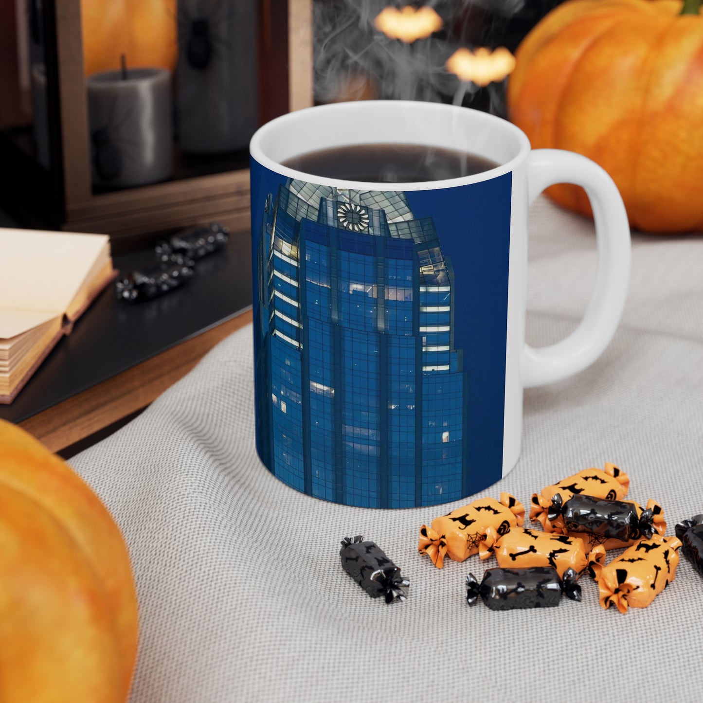 The upper reaches of Frost Bank Tower, a prominent Austin, Texas, skyscraper Beautiful Novelty Ceramic Coffee Mug 11oz