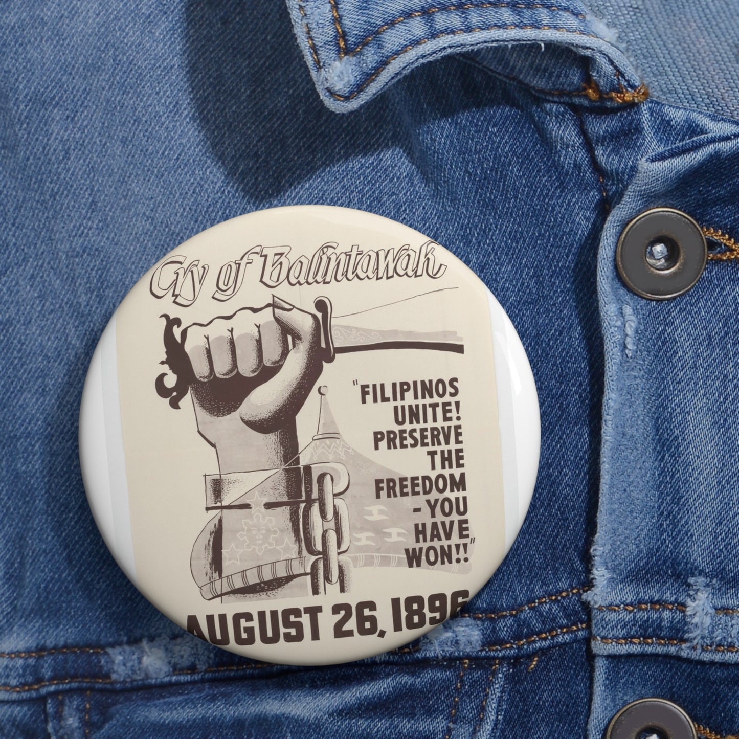 Cry of Balintawak - Drawing. Public domain image. Pin Buttons with Crisp Design