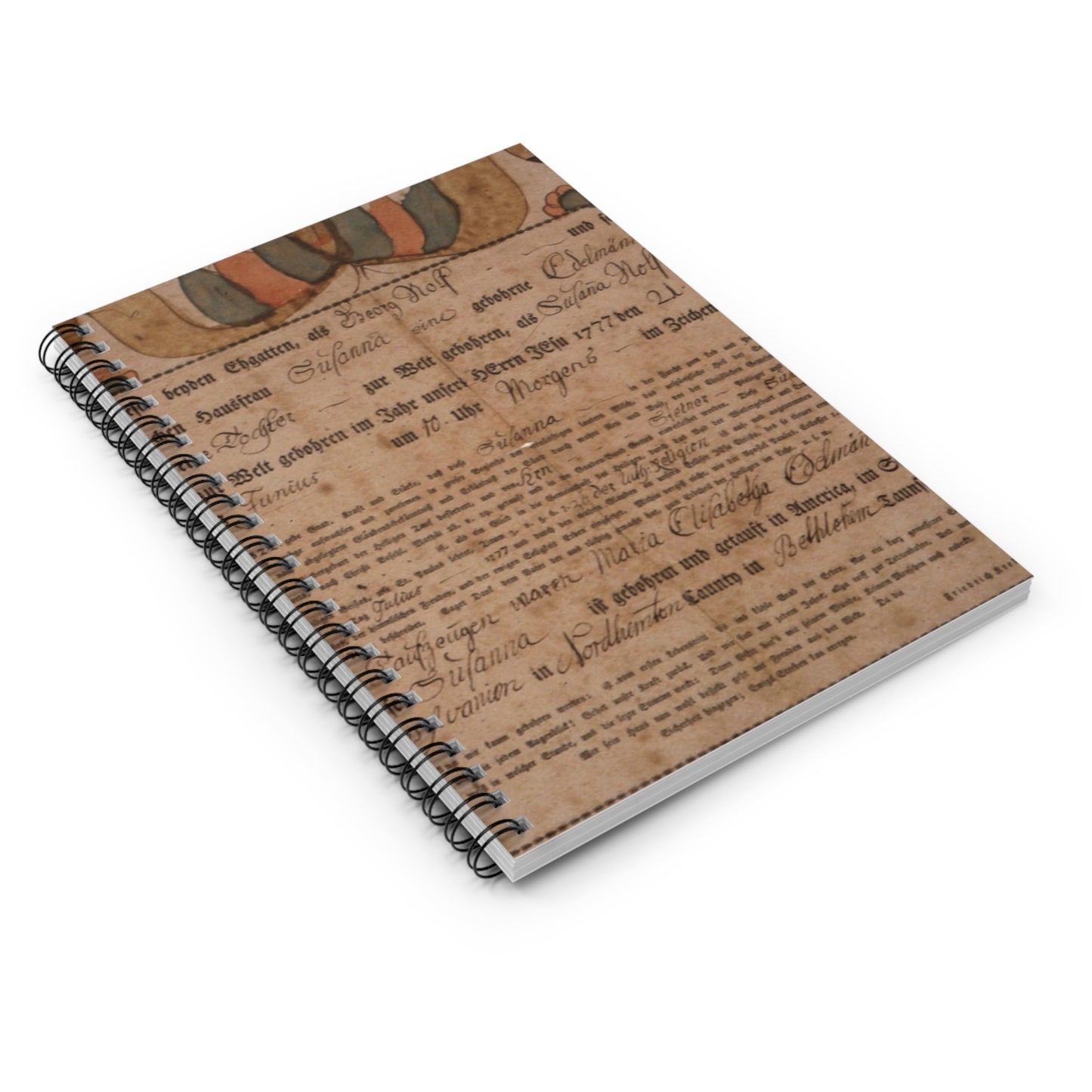 Frakturs illumination - George Nolf, Pennsylvania Spiral Bound Ruled Notebook with Printed Cover