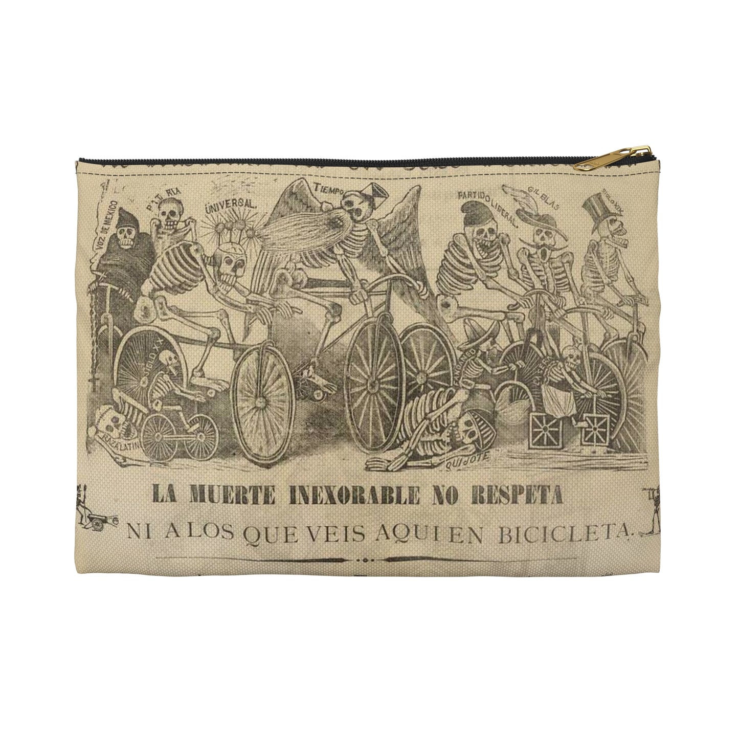 De este famoso hipodromo en la pista, no faltara ni un solo periodista. La muerte inexorable no respeta ni a los que veis aquí en bicicleta Large Organizer Pouch with Black Zipper