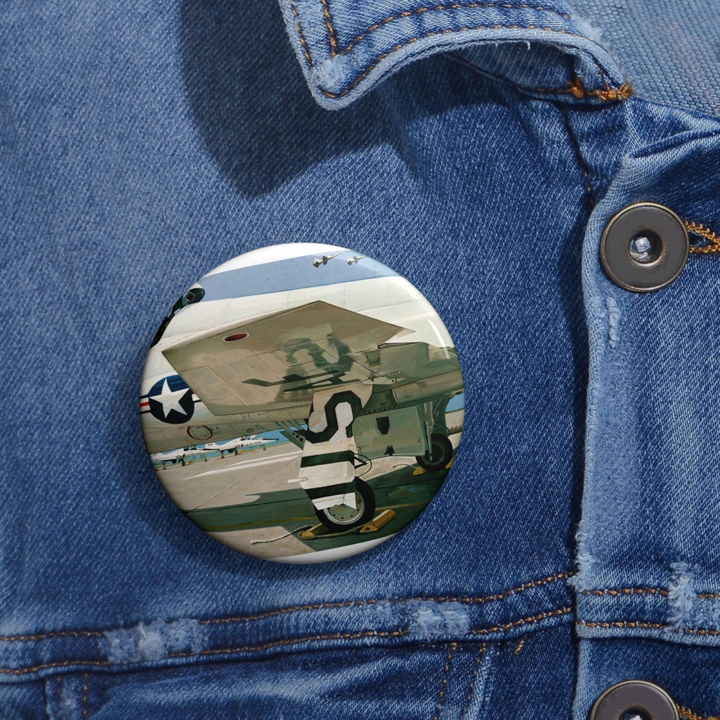 Artwork: "T-38 Flight Line, Vance AFB". Artist: David Zlotky Pin Buttons with Crisp Design