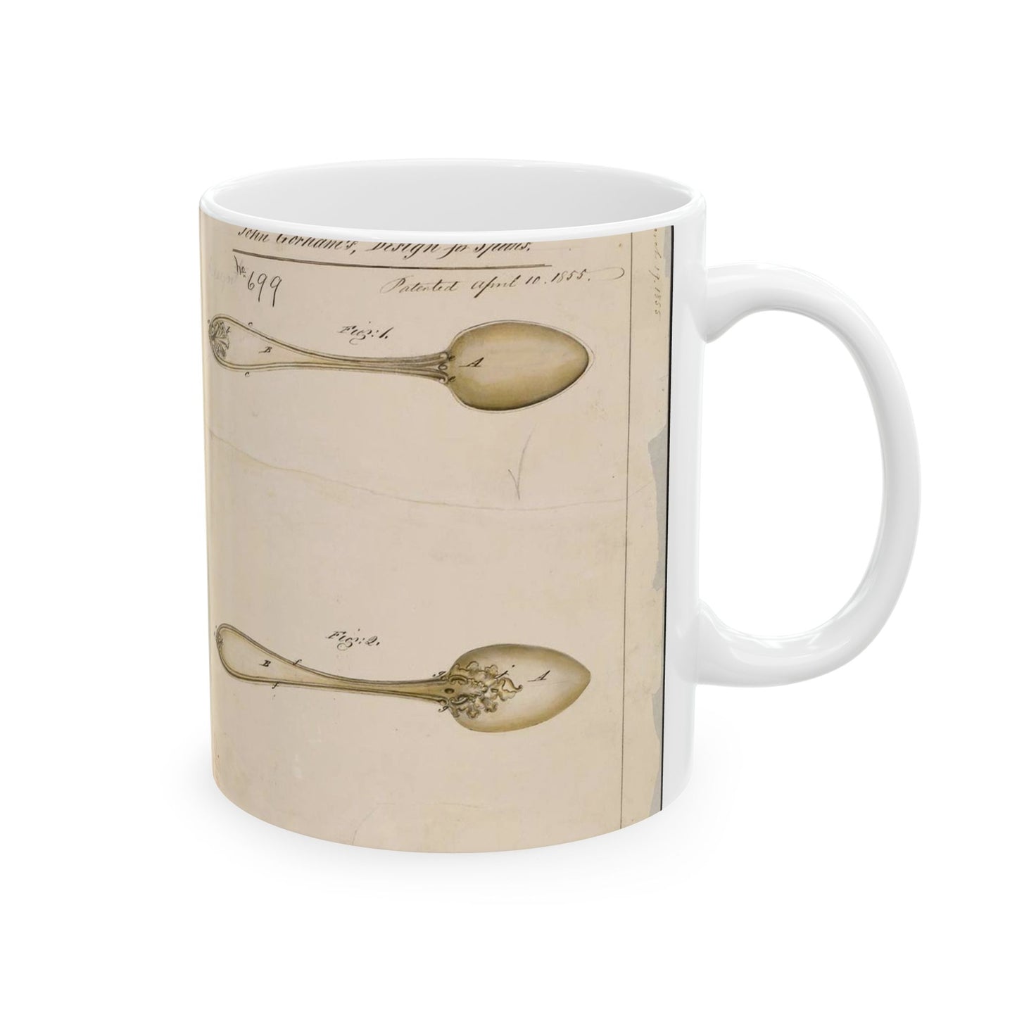 Patent drawing - Drawing of Design for Spoons Public domain  image Beautiful Novelty Ceramic Coffee Mug 11oz