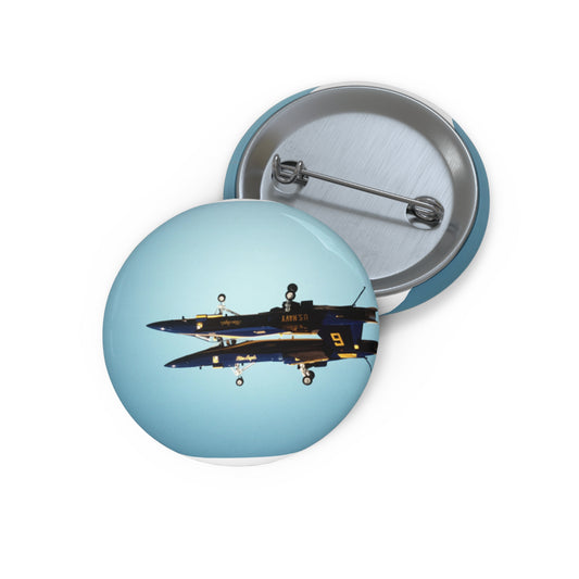 Two F/A-18A Hornet aircraft of the Blue Angels Flight Demonstration Squadron execute the Fortus maneuver during an air show Pin Buttons with Crisp Design