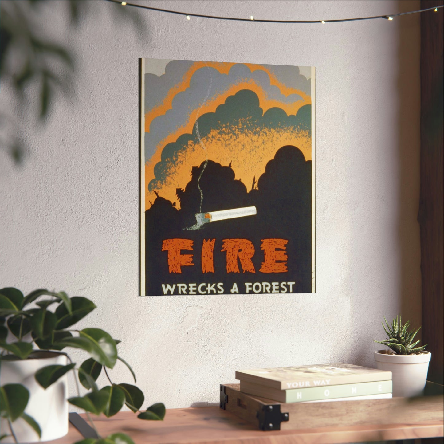 Fire wrecks a forest, Art Deco Poster High Quality Matte Wall Art Poster for Home, Office, Classroom