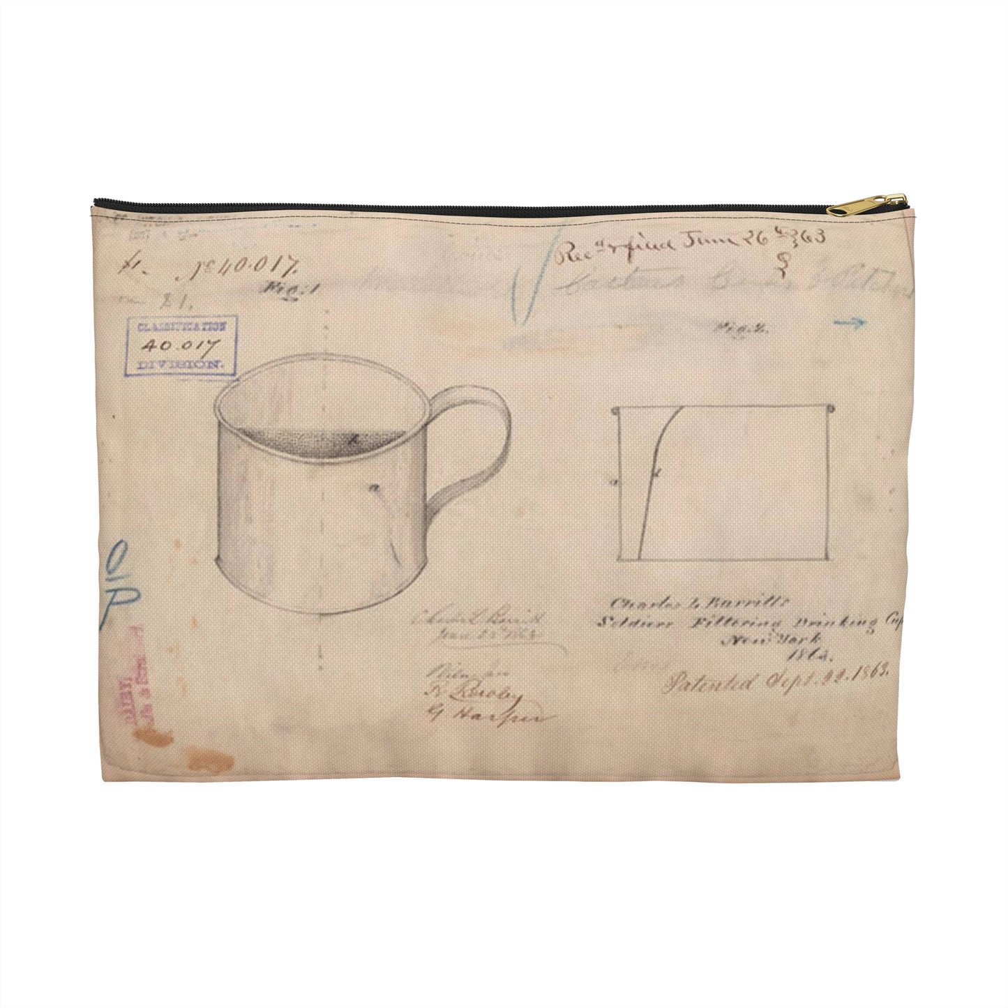 Patent drawing - Drawing of Soldiers Filtering Drinking Cup Public domain  image Large Organizer Pouch with Black Zipper