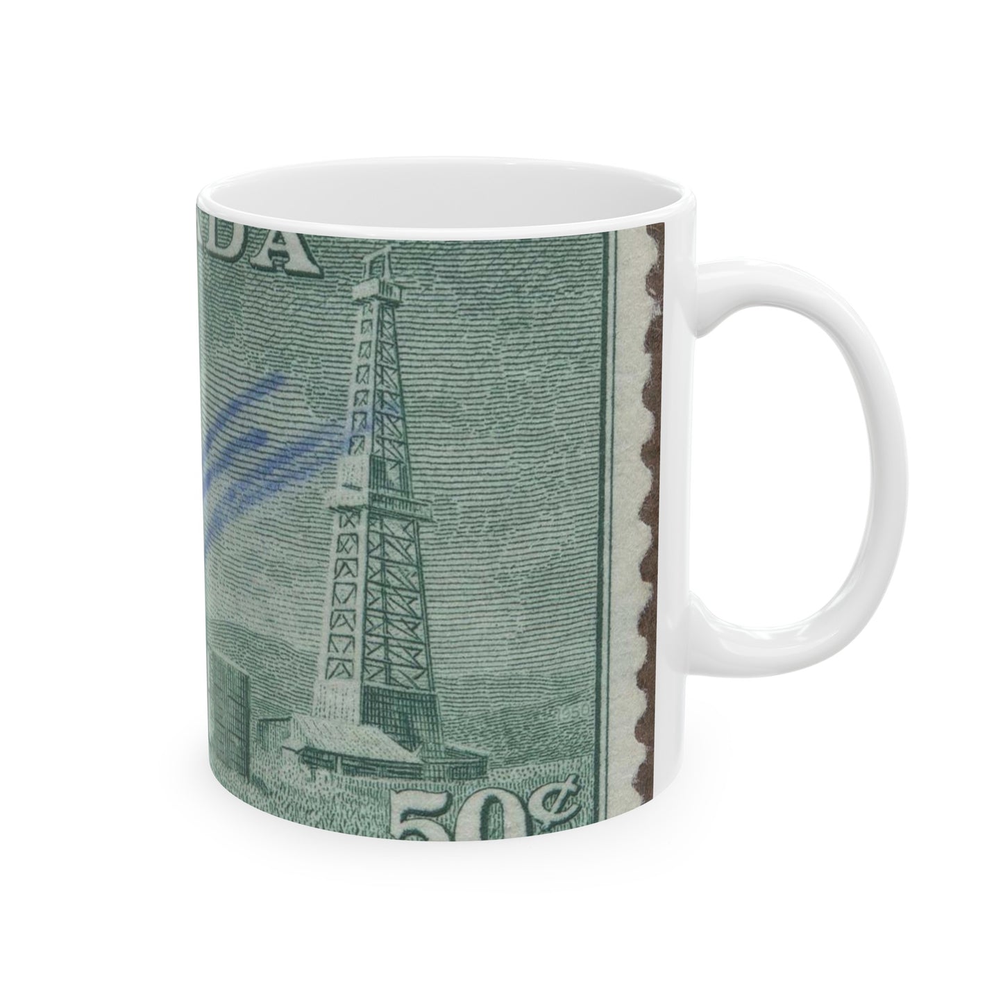 Frimärke ur Gösta Bodmans filatelistiska motivsamling, påbörjad 1950.Frimärke från Canada, 1950. Motiv av petroleumutvinning i Alberta. Beautiful Novelty Ceramic Coffee Mug 11oz