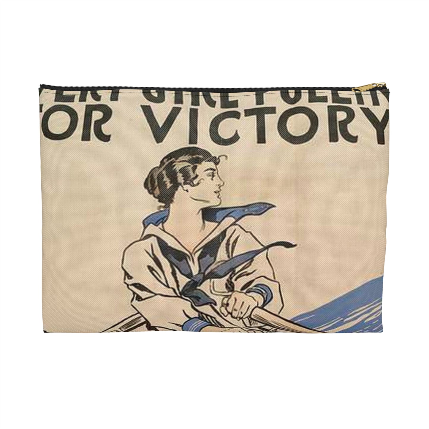 Every Girl Pulling for Victory, Victory Girls United War Work Campaign Large Organizer Pouch with Black Zipper