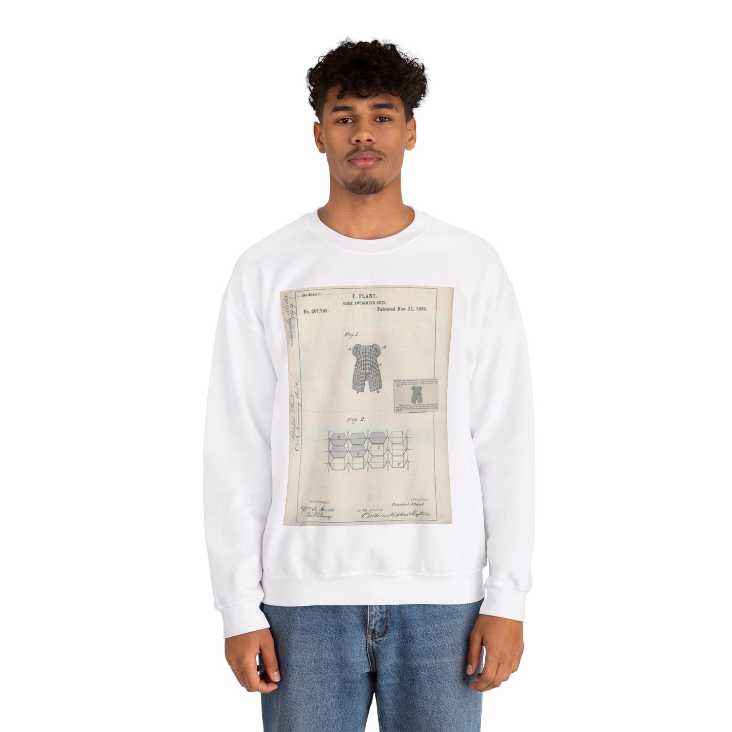 Patent drawing - for P. Plant's Cork Swimming Suit Public domain  image White Heavy Blend Adult Crew Neck SweatShirt