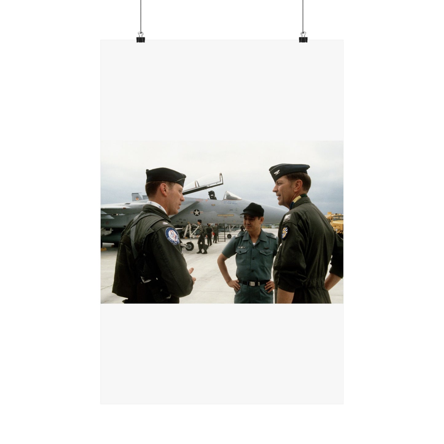 Upon his arrival, LTC Tom Barber (left), is greeted by Exercise Cope North '81-3 directors, COL George Peacock and Japanese Air SelF Defense Force COL V. Nomura High Quality Matte Wall Art Poster for Home, Office, Classroom