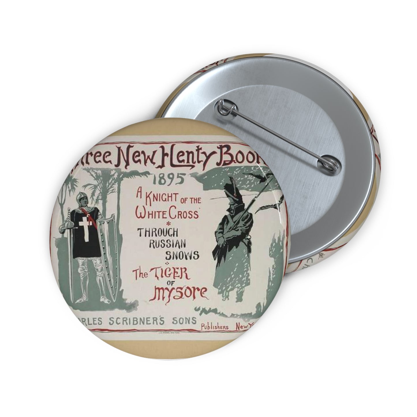 Three new Henty books., Art Nouveau Poster Pin Buttons with Crisp Design