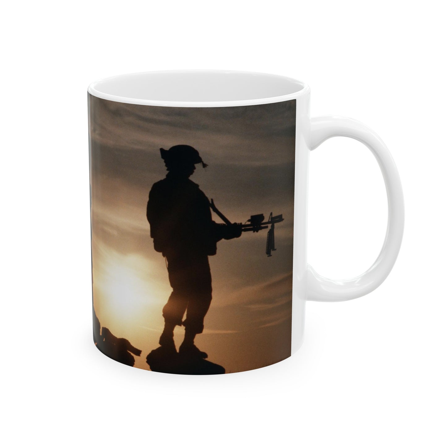 Members of the 63rd Security Police Squadron are silhouetted by the setting sun during the combat-readiness Exercise VOLANT SCORPION 87 Beautiful Novelty Ceramic Coffee Mug 11oz