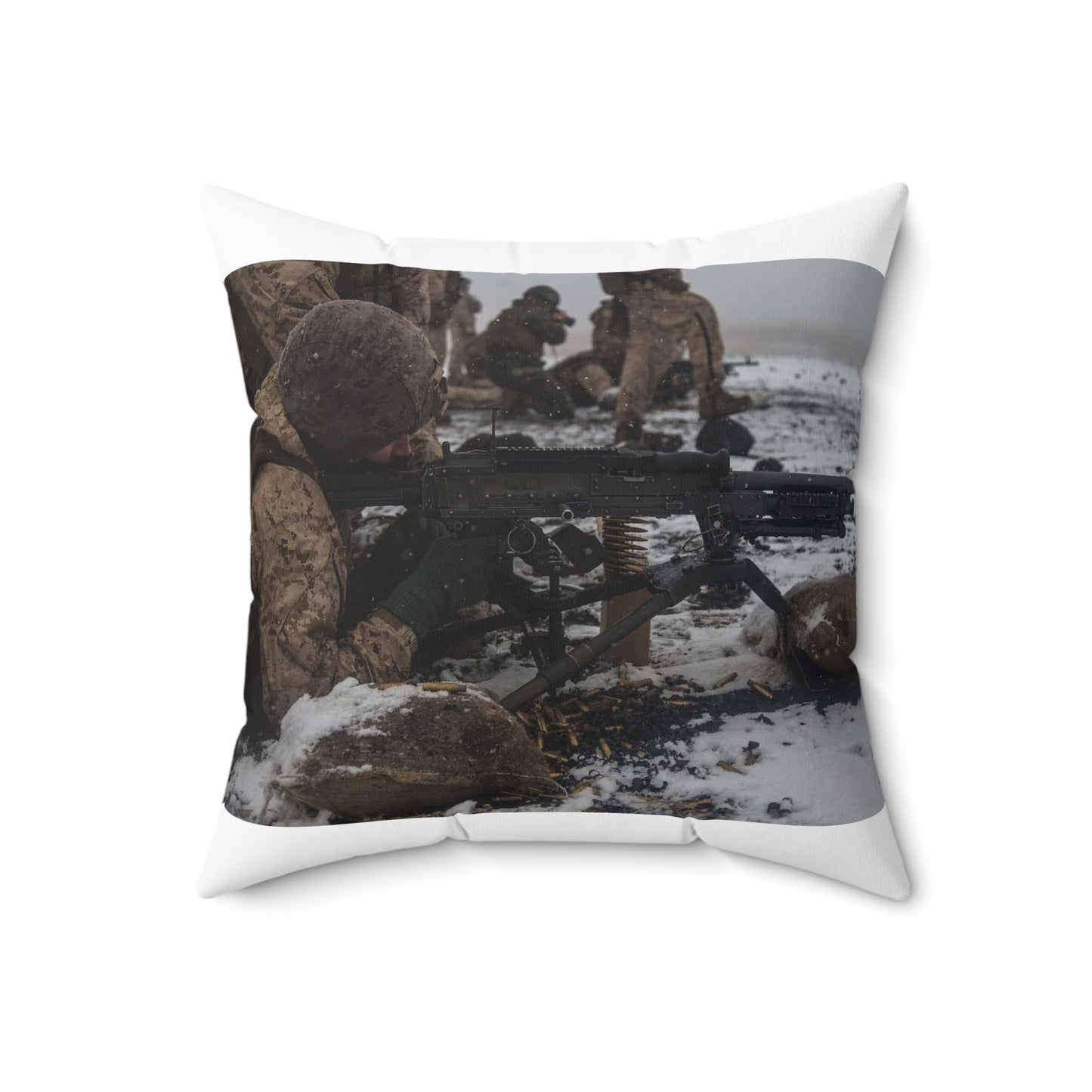 U.S. Marine Corps Lance Cpl. Jimmy Medders, a machine Decorative Accent Square Pillow