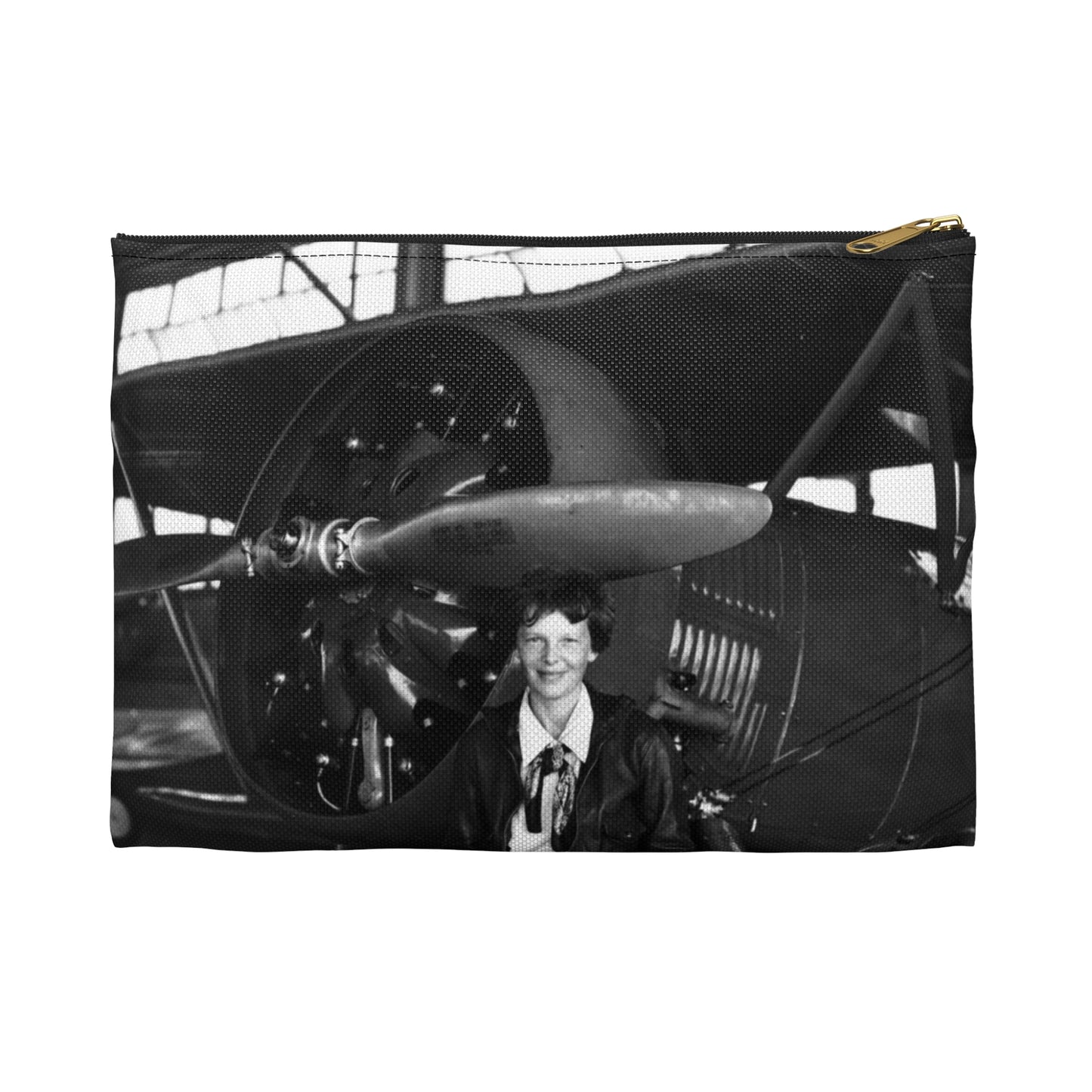 Amelia Earhart - U.S. National Archives Public Domain photograph Large Organizer Pouch with Black Zipper