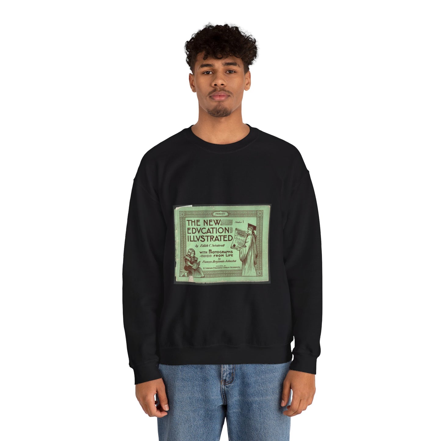 The New Education Illustrated by Edith C. Westcott with photograhs from life by Frances Benjamin Johnston, Number 1 - Primary Black Heavy Blend Adult Crew Neck SweatShirt