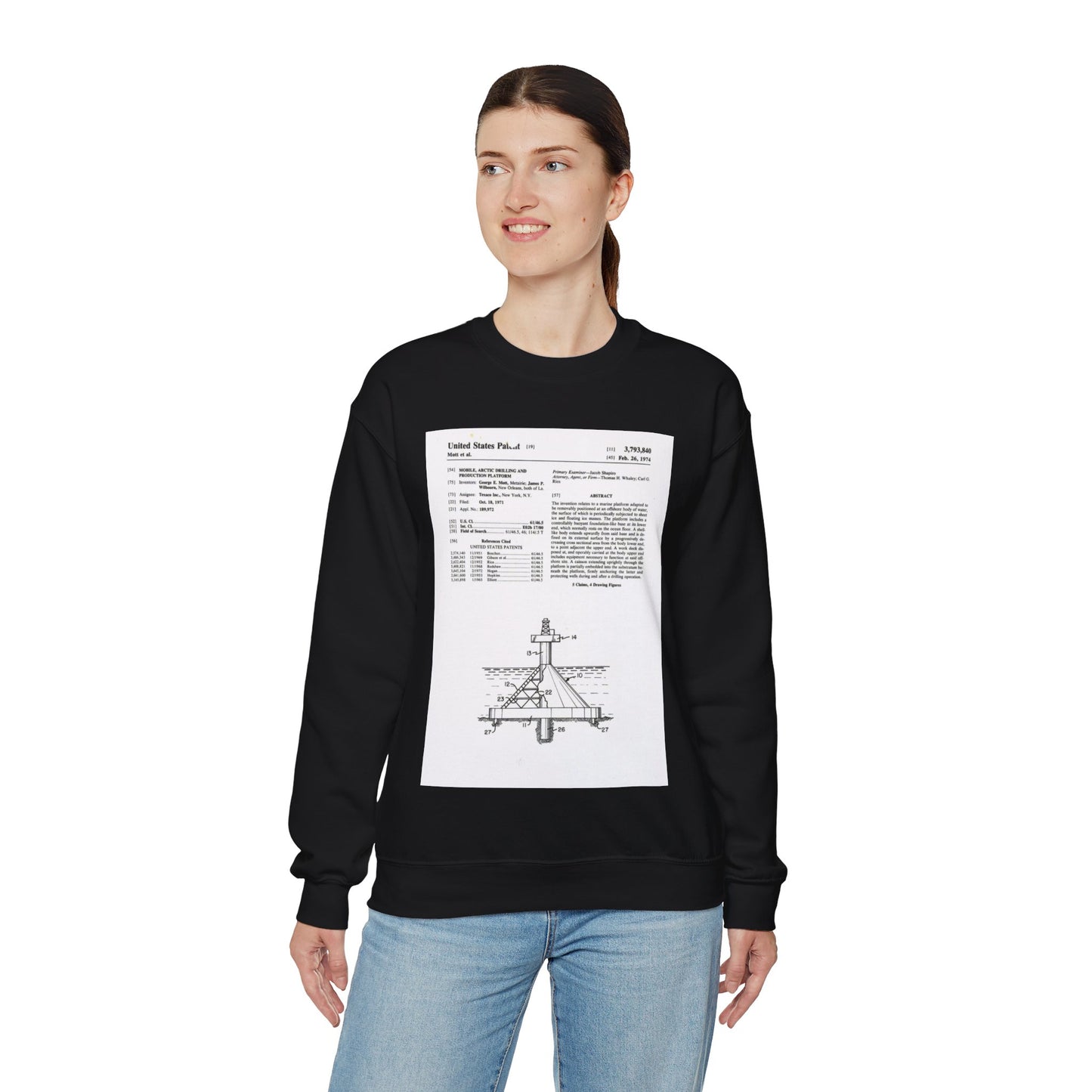 Patent Case File No. 3,793,840, Mobile Arctic Drilling and Production Platform, Inventor(s)- George E. Mott and James P. Wilbourn. - DPLA - 8f260bf2cd8926afbf4da017454f39b3 (page 6) Black Heavy Blend Adult Crew Neck SweatShirt