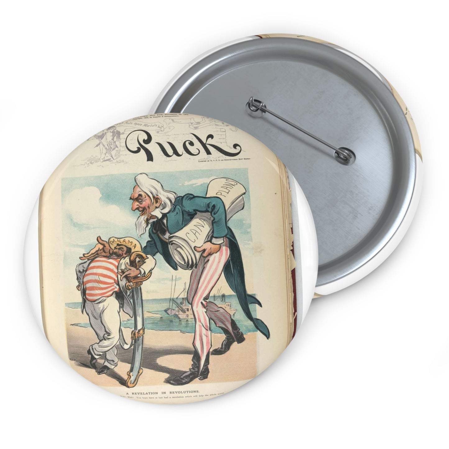 Puck magazine cover - A revelation in revolutions / Kep. Pin Buttons with Crisp Design