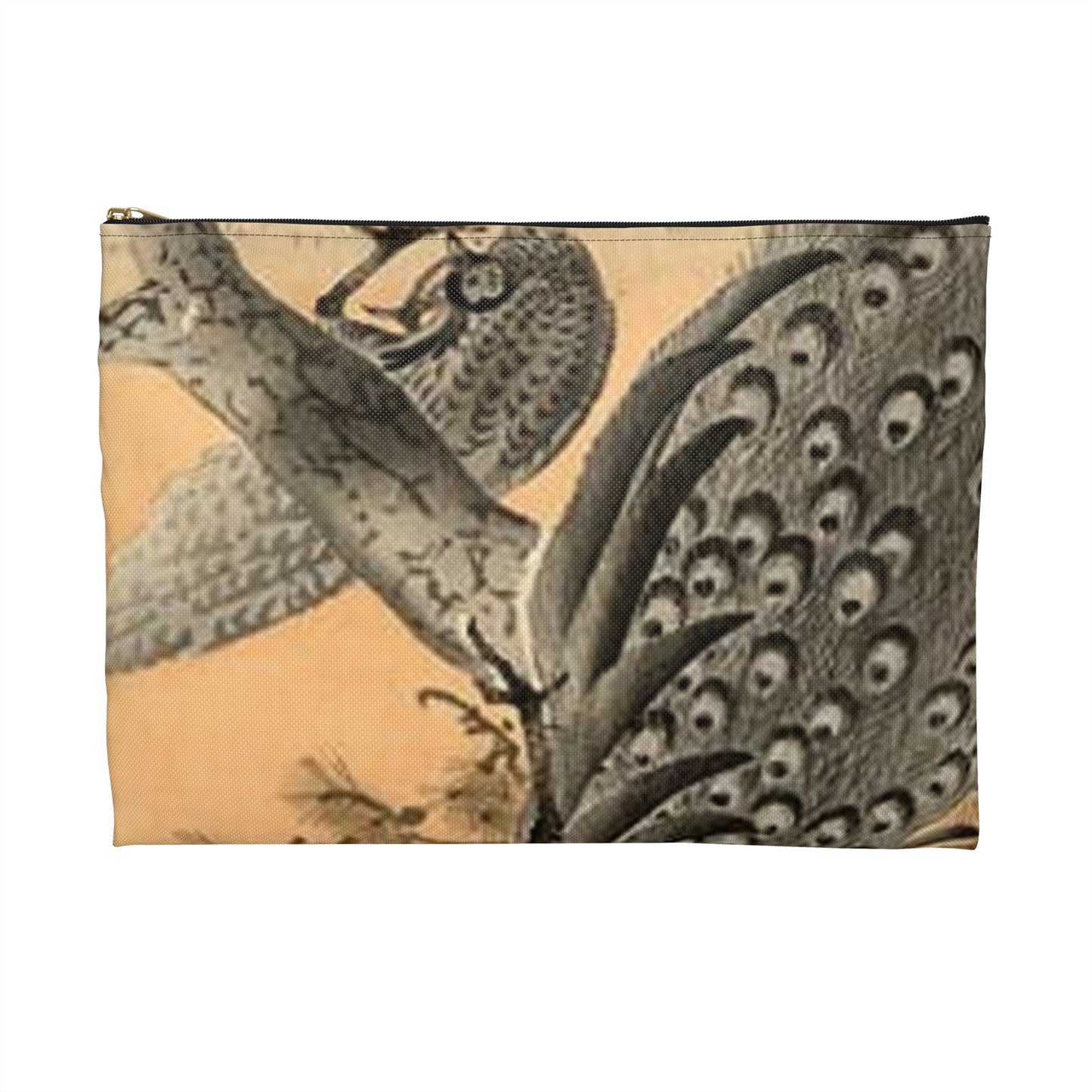 Koson - peacock-and-hen, Ohara Koson Large Organizer Pouch with Black Zipper