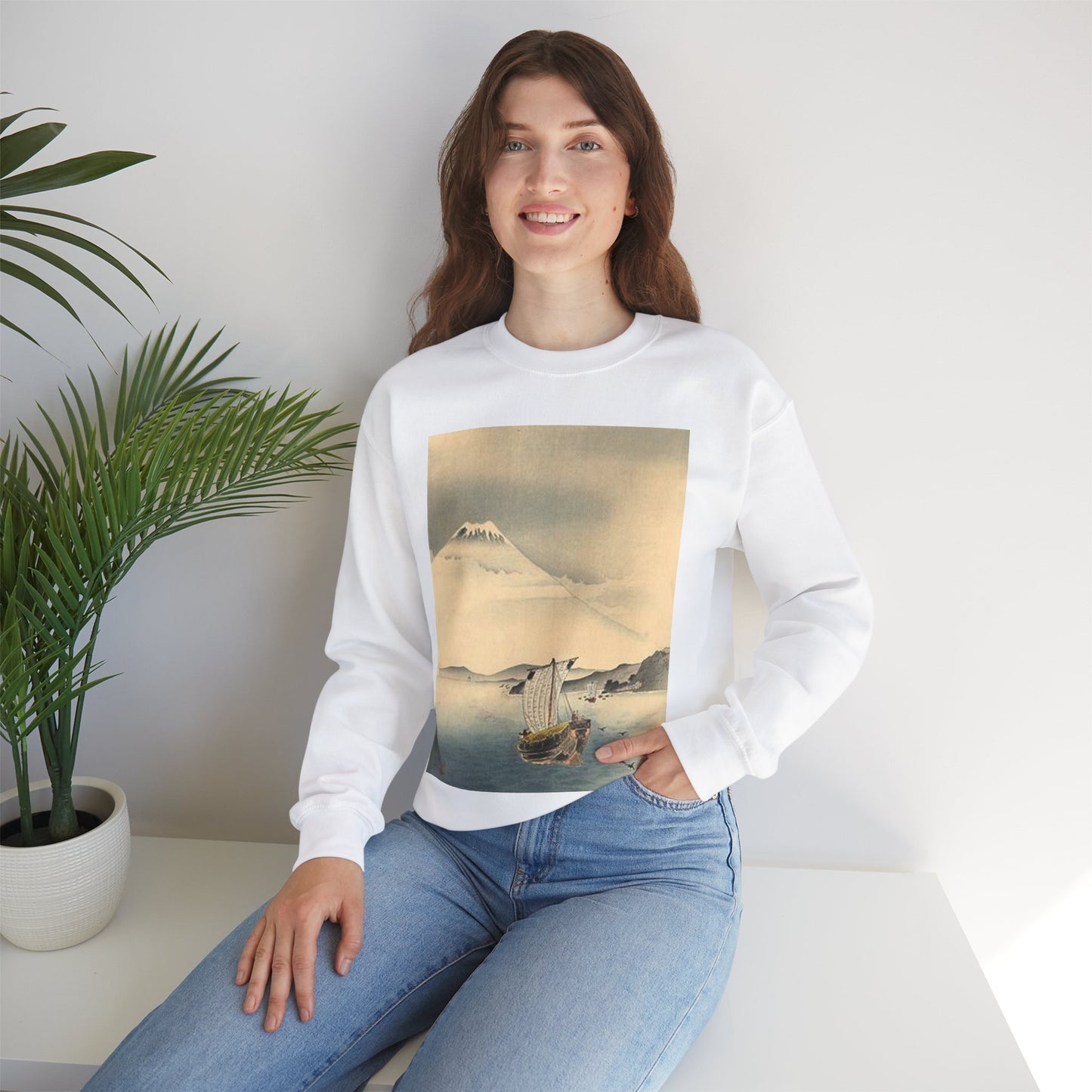 Koson - mount-fuji, Ohara Koson White Heavy Blend Adult Crew Neck SweatShirt