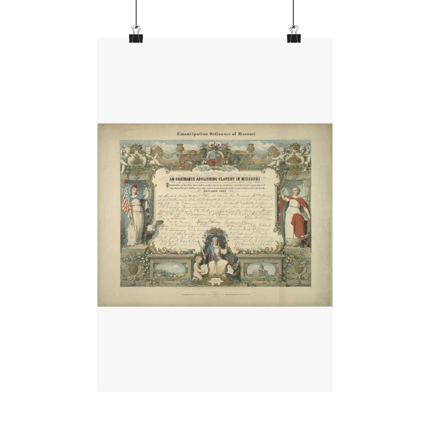 Emancipation Ordinance of Missouri. An ordinance abolishing slavery in Missouri / E. Knobel. High Quality Matte Wall Art Poster for Home, Office, Classroom